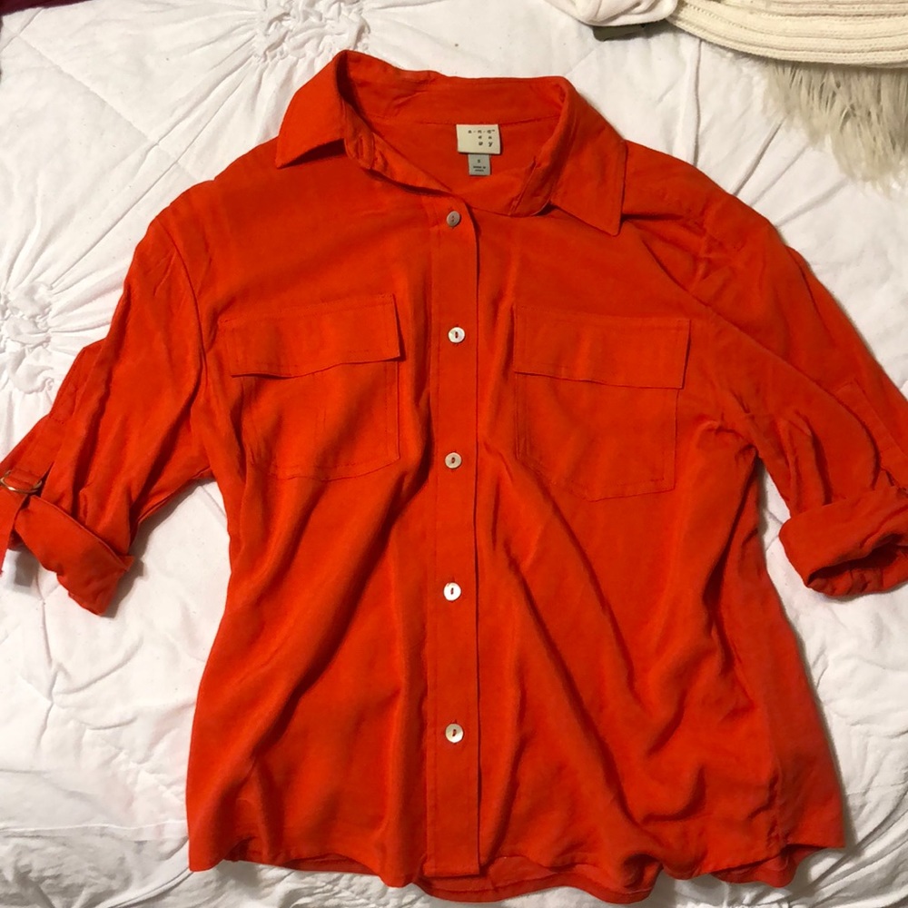 Orange button down
